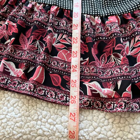 Style & Co Black Pink Floral Check Print Boho Blouse Large - Picture 9 of 9